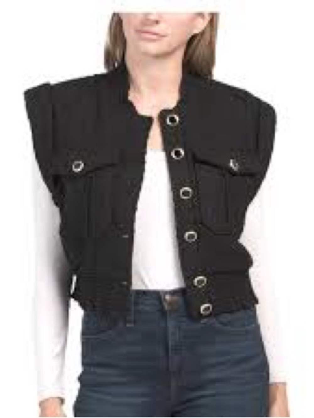 Christian Lacroix Black Sleeveless Grommet-Front Vest
